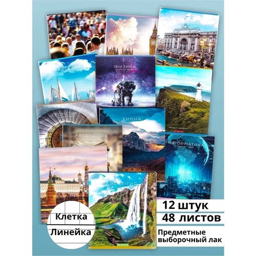 Набор предметных тетрадей AXLER, комплект 12 шт, 48 листов, в клетку и линейку