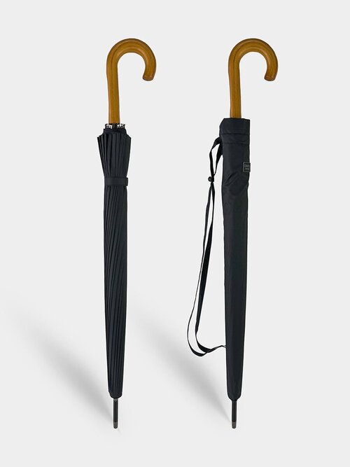 Зонт-трость Diniya, полуавтомат, 2 сложения, купол 120 см, 24 спиц, деревянная ручка, система «антиветер», чехол в комплекте, для мужчин, черный