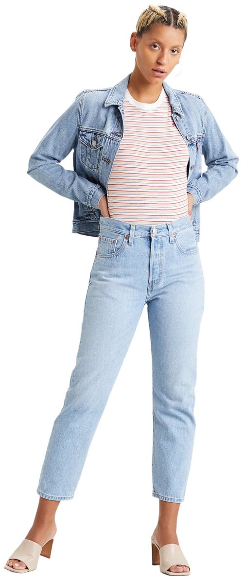 Джинсы зауженные  Levis 501 CROP, размер 25/26, голубой