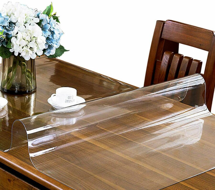 Силиконовая скатерть прозрачная (гибкое / мягкое стекло/ пленка) на стол 140 х 80 см, толщина 1,5 мм - фотография № 14