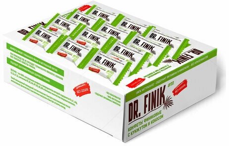 Конфеты финиковые DR.FINIK с кокосом и кунжутом, без сахара, 450 г, картонная коробка, ш/к 07730