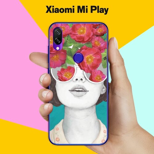 Силиконовый чехол на Xiaomi Mi Play Дама в очках / для Сяоми Ми Плей матовый soft touch силиконовый чехол на xiaomi mi play сяоми ми плей с 3d принтом tigers черный