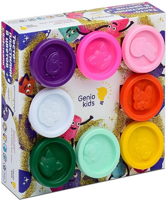 Набор для детской лепки Genio Kids Тесто-пластилин с блестками 8 цветов - фото №9