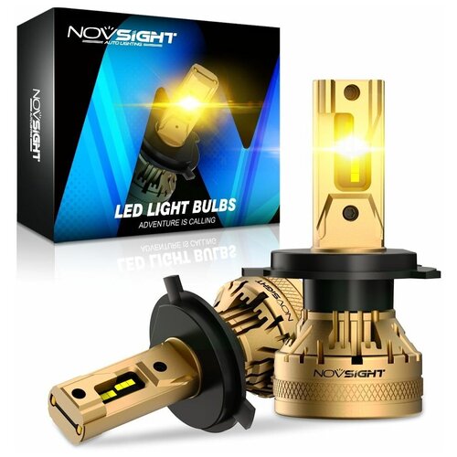 Светодиодная лампа Novsight N37Y H4 цоколь P43t 120Вт 2шт 22000Лм 3000K желтый свет LED автомобильная