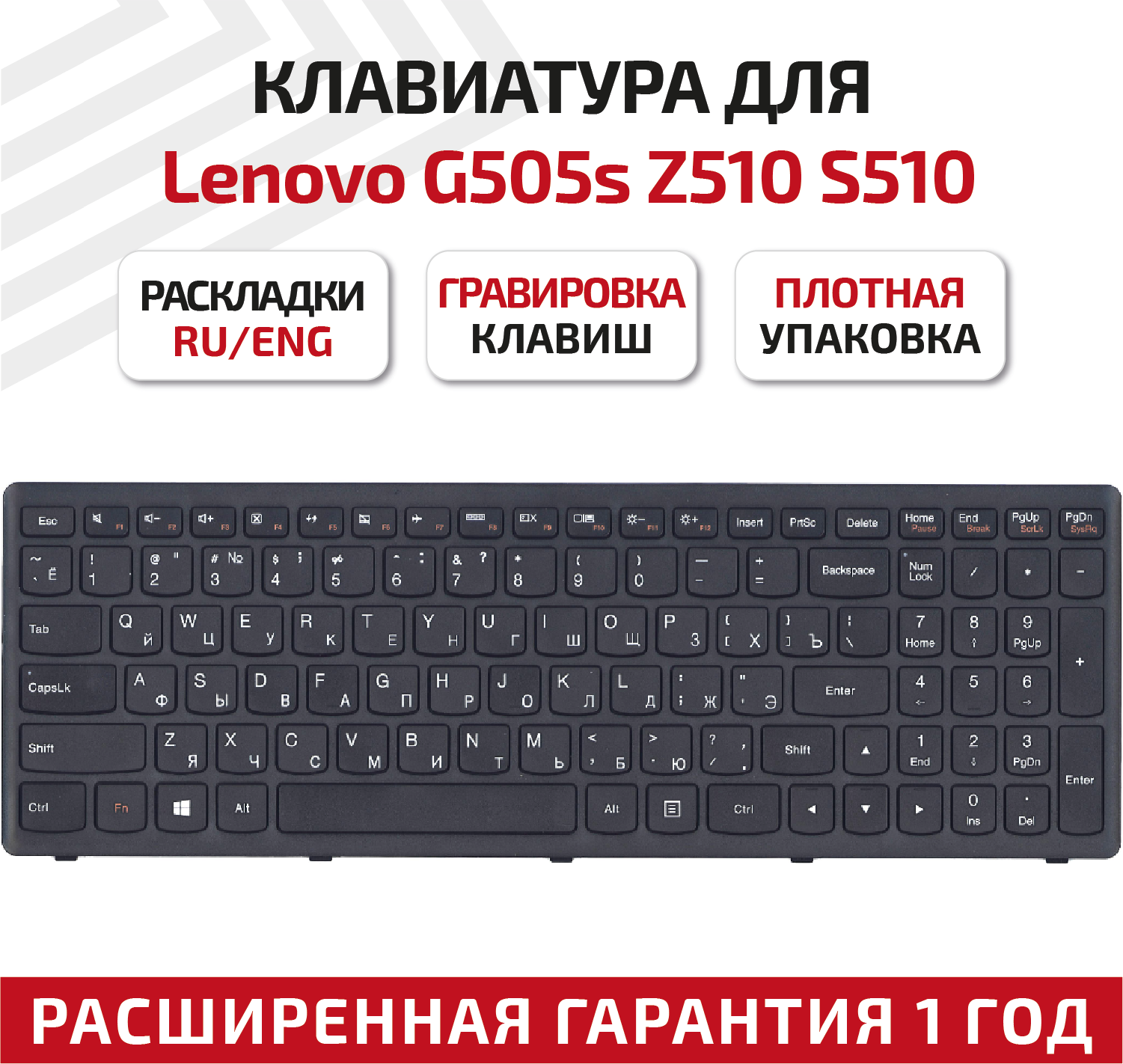 Клавиатура (keyboard) 25211020 для ноутбука Lenovo IdeaPad Flex 15 G500S G505 G505A G505G G505S без подсветки черная