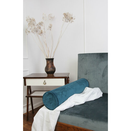 Валик-подушка интерьерный цвет сине-зеленый, изумрудный