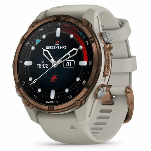 Умные часы Garmin Descent Mk3i – 43 mm Bronze PVD titanium with French grey silicone band (010-02753-14)