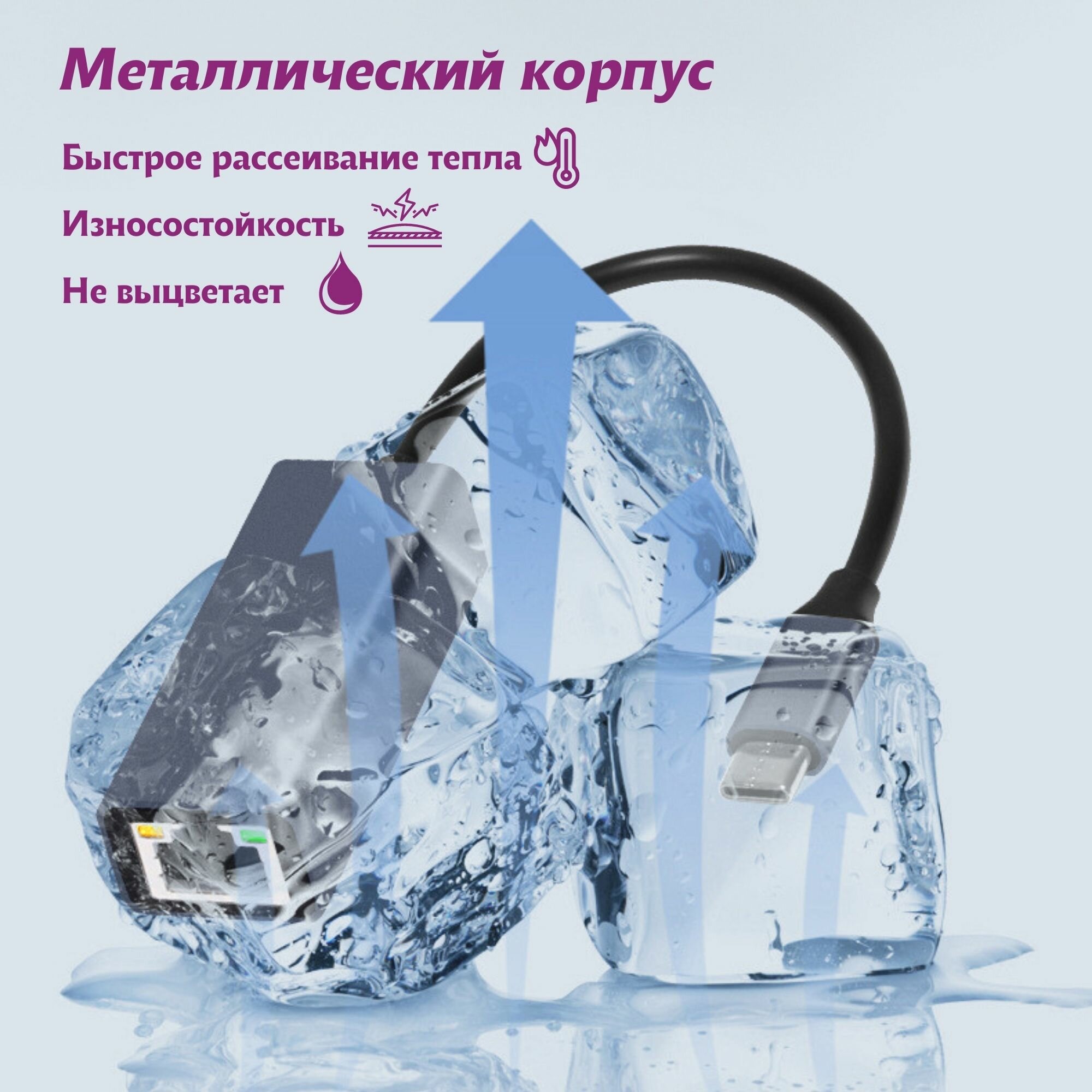 Переходник USB Type C LAN, Ethernet адаптер сетевой, RJ45 Интернет 1000 Мбит/с — фото 1