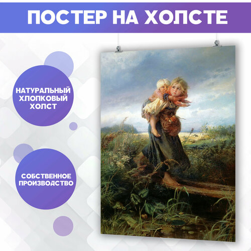 Постер на холсте Маковский, Дети бегущие от грозы, репродукция 50х70 см