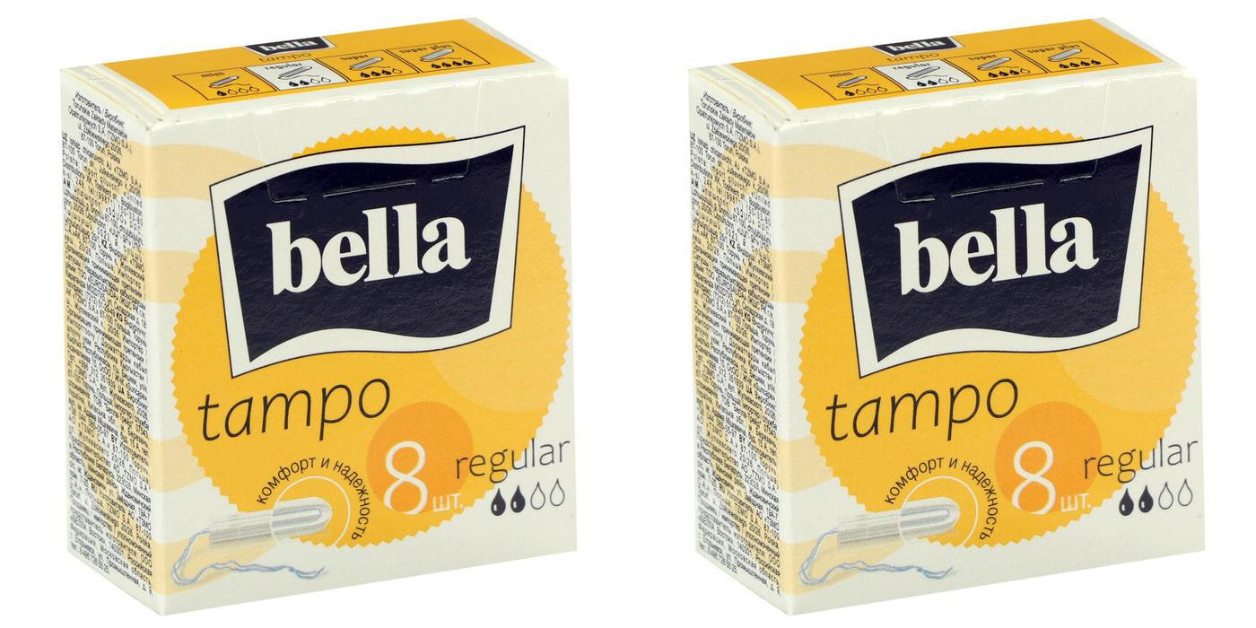 BELLA Тампоны женские гигиенические без аппликатора premium comfort марки tampo bella Regular,8 шт/уп, 2 уп