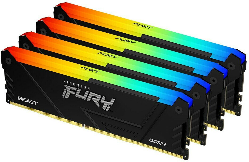 Память оперативная 64GB Kingston FURY Beast RGB, KF436C18BB2AK4/64, 3600MT/s DDR4 CL18 DIMM (Kit of 4)