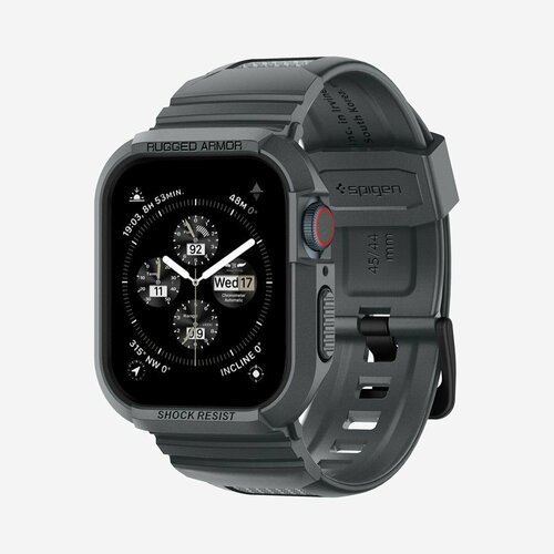 Чехол с ремешком Spigen на Apple Watch (45/44 mm) (ACS07387) Rugged Armor Pro / Спиген для Эпл Вотч Противоударный, темно-серый