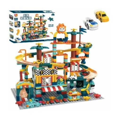 Конструктор 398 деталей Городок трек с горками и машинками мелкие блоки, совместимый с известными брендами