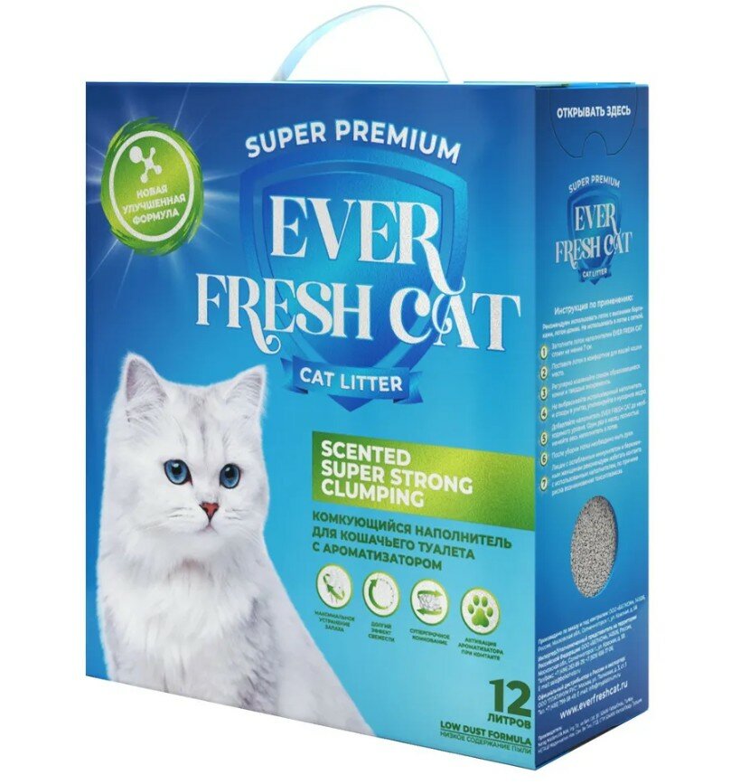Наполнитель для кошачьего туалета комкующийся Ever Fresh Cat с ароматизатором бентонитовый, 12 л SuperPremium