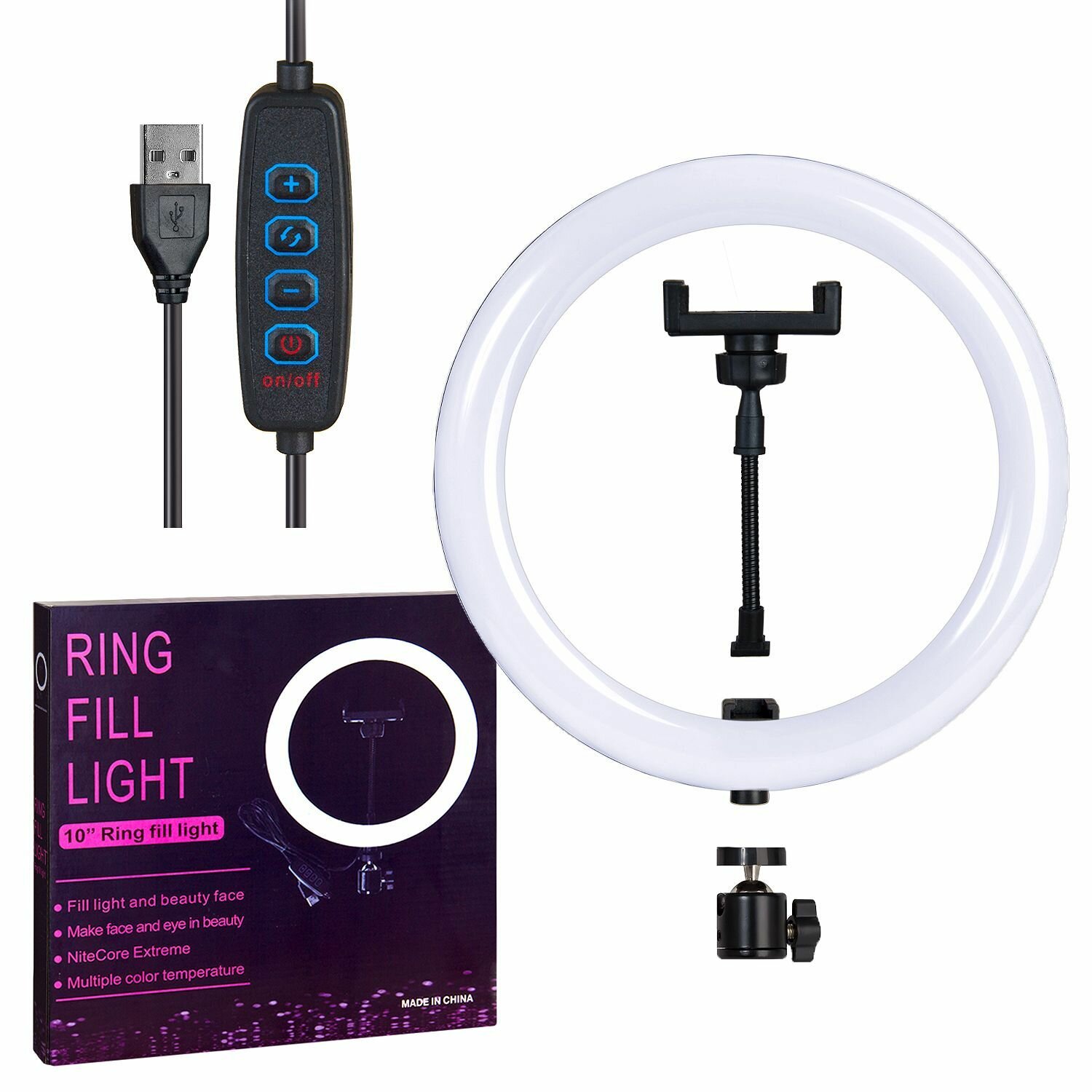 фото Кольцевая лампа LED 26 см без штатива для телефона, для фотосъемки, для селфи