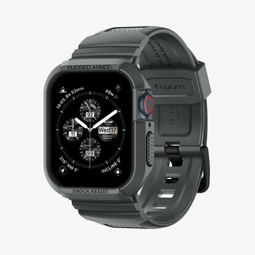 Чехол с ремешком SPIGEN для Apple Watch (45/44 mm) - Rugged Armor Pro - Темно-серый - ACS07387 чехол для часов apple watch 38mm spigen rugged armor case sgp11486 белый