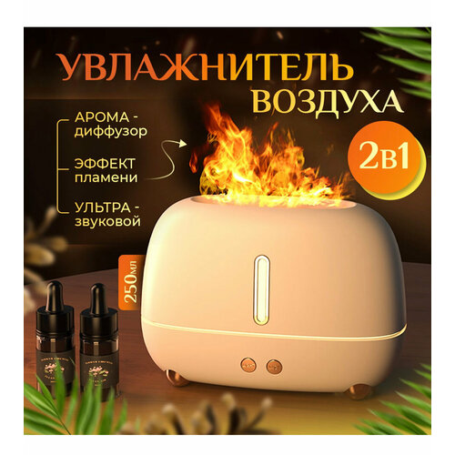 Увлажнитель воздуха настольный с подсветкой и эффектом пламени белый аромадиффузор для масел ультразвуковойбелый 154900₽