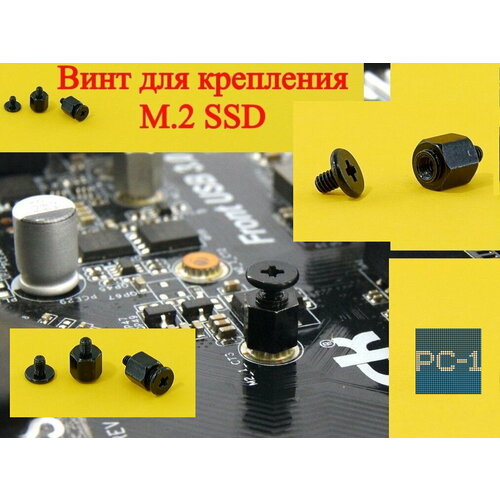 Винт стандартный со стойкой для крепления жесткого диска M.2 SSD диска на материнскую плату ПК ноутбука, черный, 13020-00091700