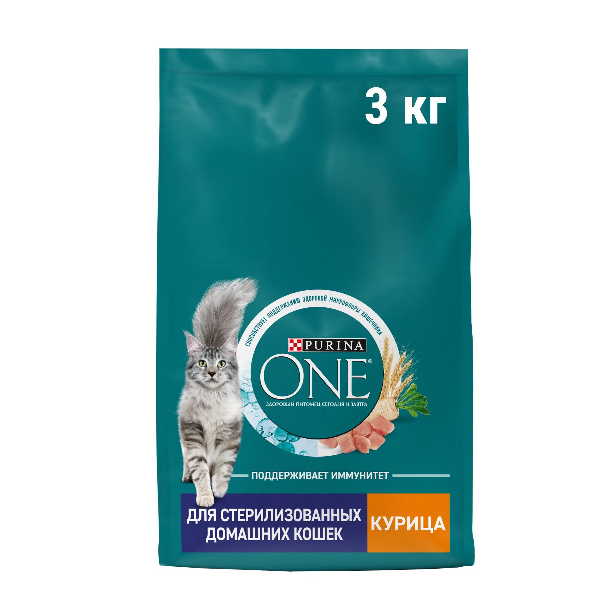 Сухой корм Purina One для стерилизованных домашних кошек с курицей, вес 3 кг