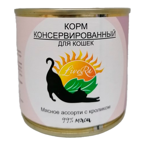 LiveRa Корм консервированный для кошек Мясное ассорти с кроликом 240 г.