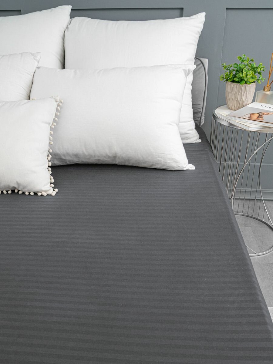 Простынь на резинке 200х200, полисатин страйп, ОТК Производство, натяжная, резинка по всему периметру — фото 1