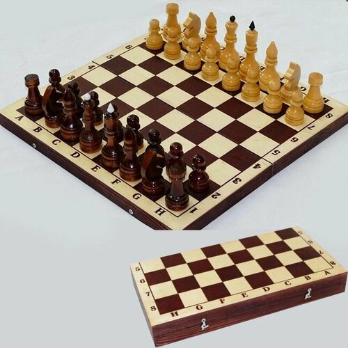 Шахматы турнирные лакированные в комплекте с темной доской Е-7 шахматы турнирные в комплекте с доской