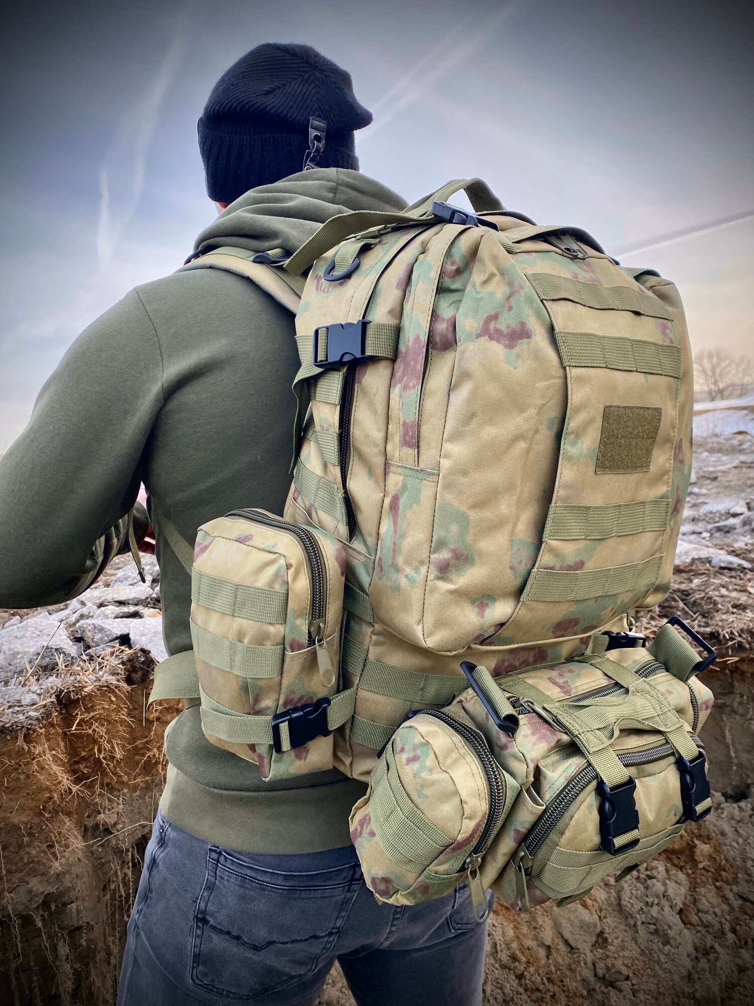 фото Рюкзак тактический 55л с подсумками, туристический, пиксель