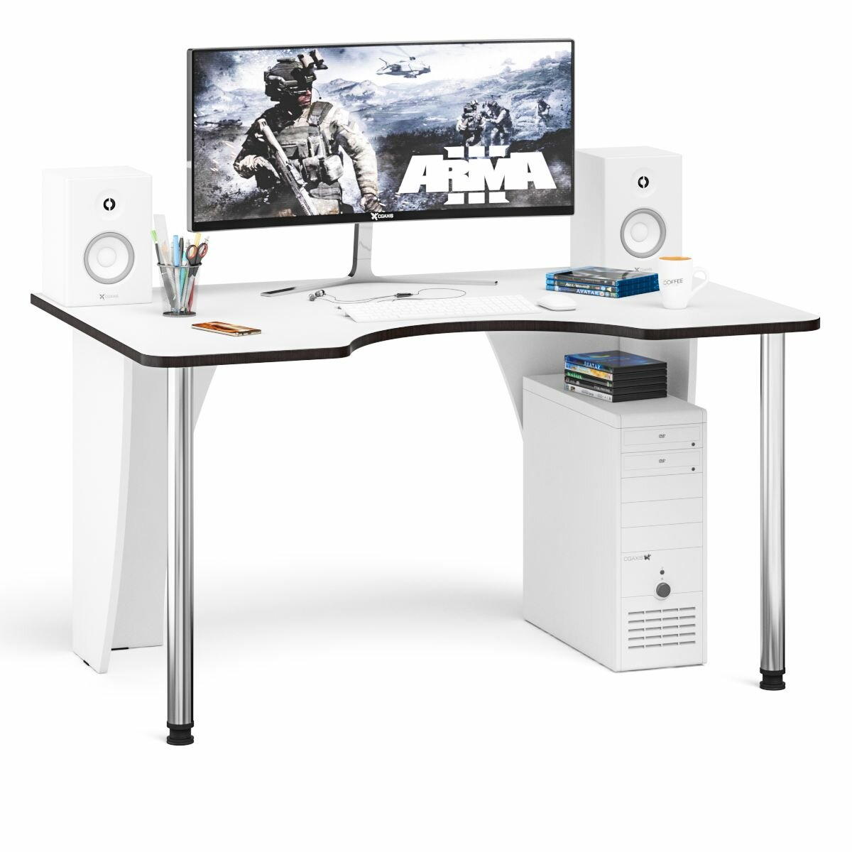 Игровой компьютерный стол Мебельный Двор СК2-1360-900 белый/кромка венге, 136х90х75 см