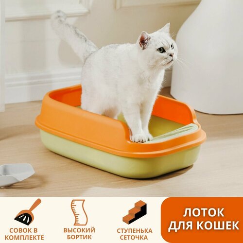 туалет домик лоток для кошек для котов для животных не один дома чистые лапки серый 56x39x42 см Лоток для котов и кошек с совком. Туалет для домашних животных