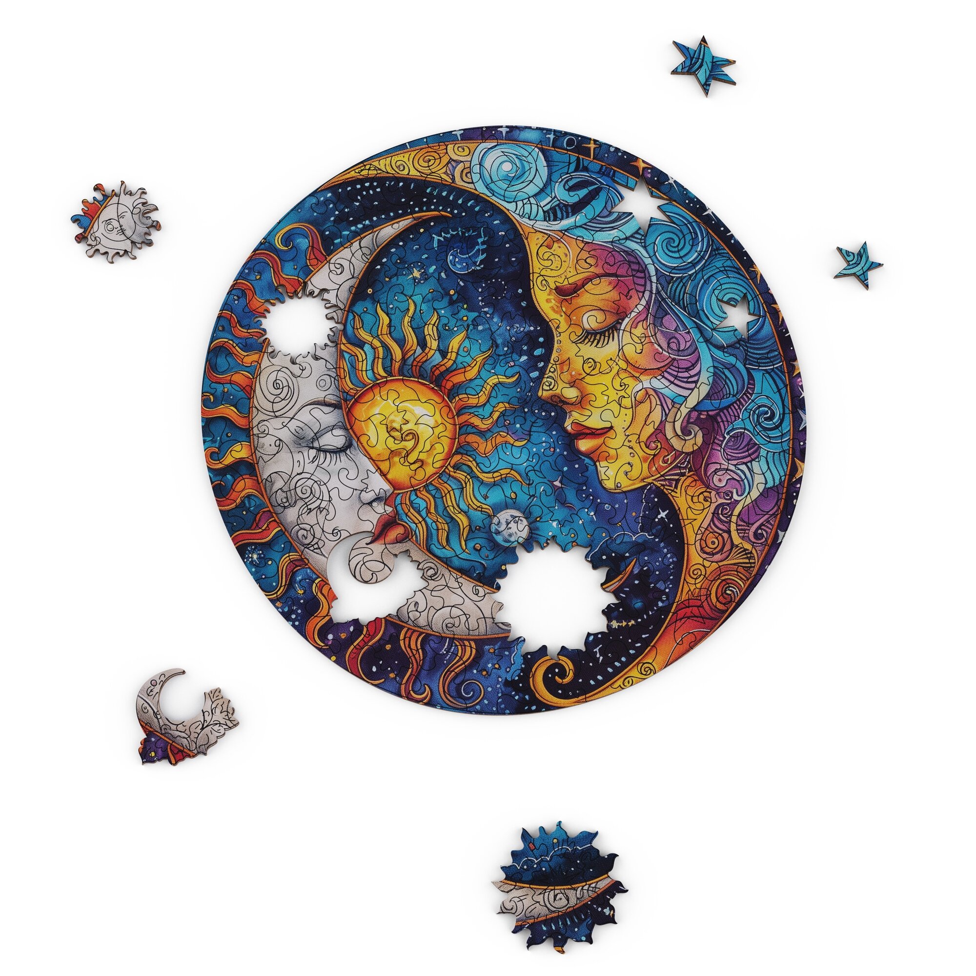 Деревянный пазл "Солнце и луна" Unipuzzle, 27х27 см, 175 деталей