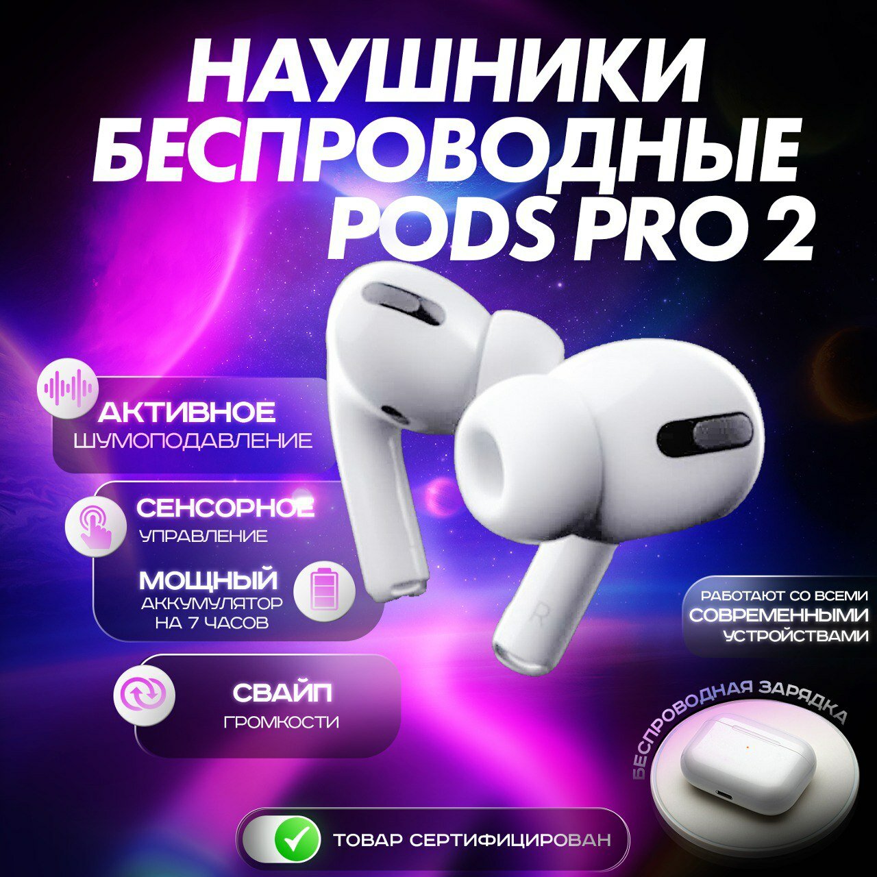 Беспроводные наушники AIR.PODS PRO 2 PREMIUM с микрофоном Bluetooth гарнитура для телефона IPhone / Android