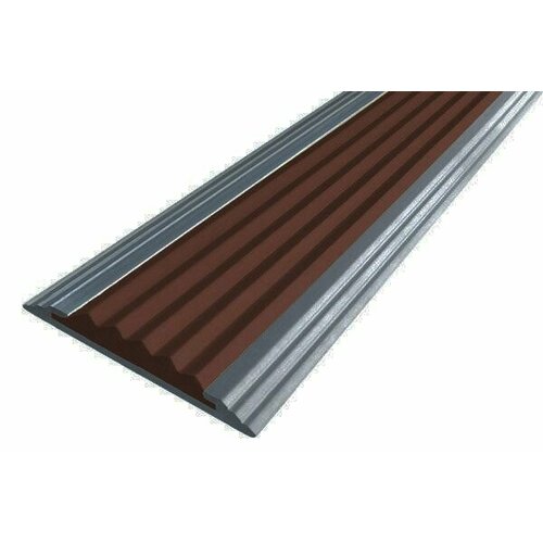 Алюминиевая полоса противоскользящая с одной вставкой 40 мм, 1,35 метра, темно-коричневая, накладка на ступени против скольжения