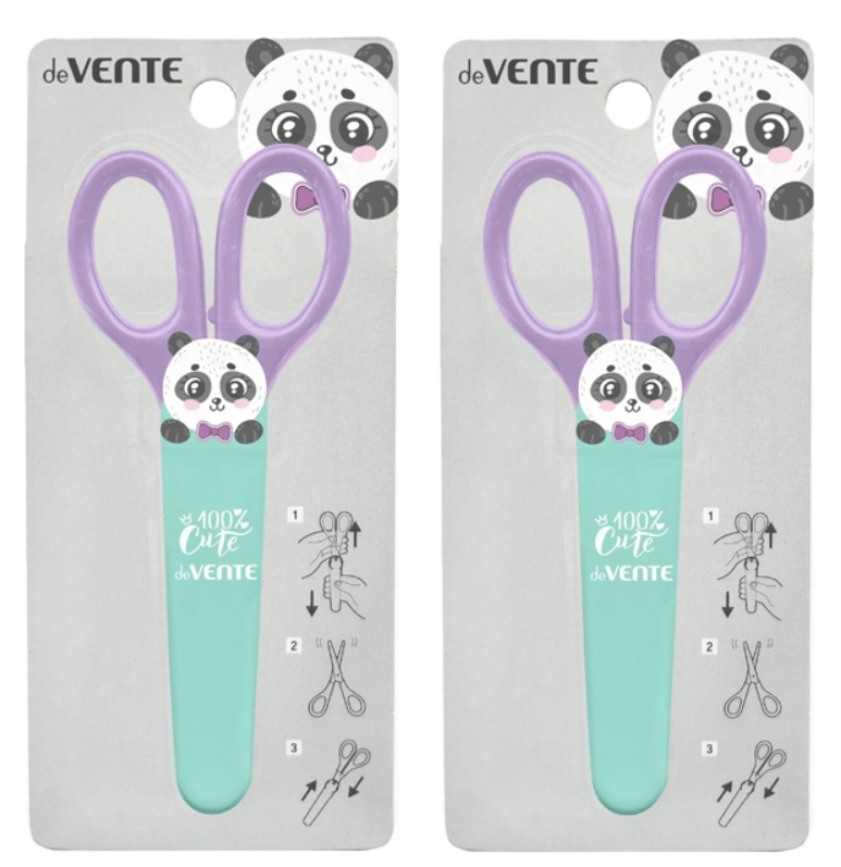 Ножницы детские de VENTE Сute Panda, пластиковые кольца, защитный футляр, 13,5 см, 2 шт