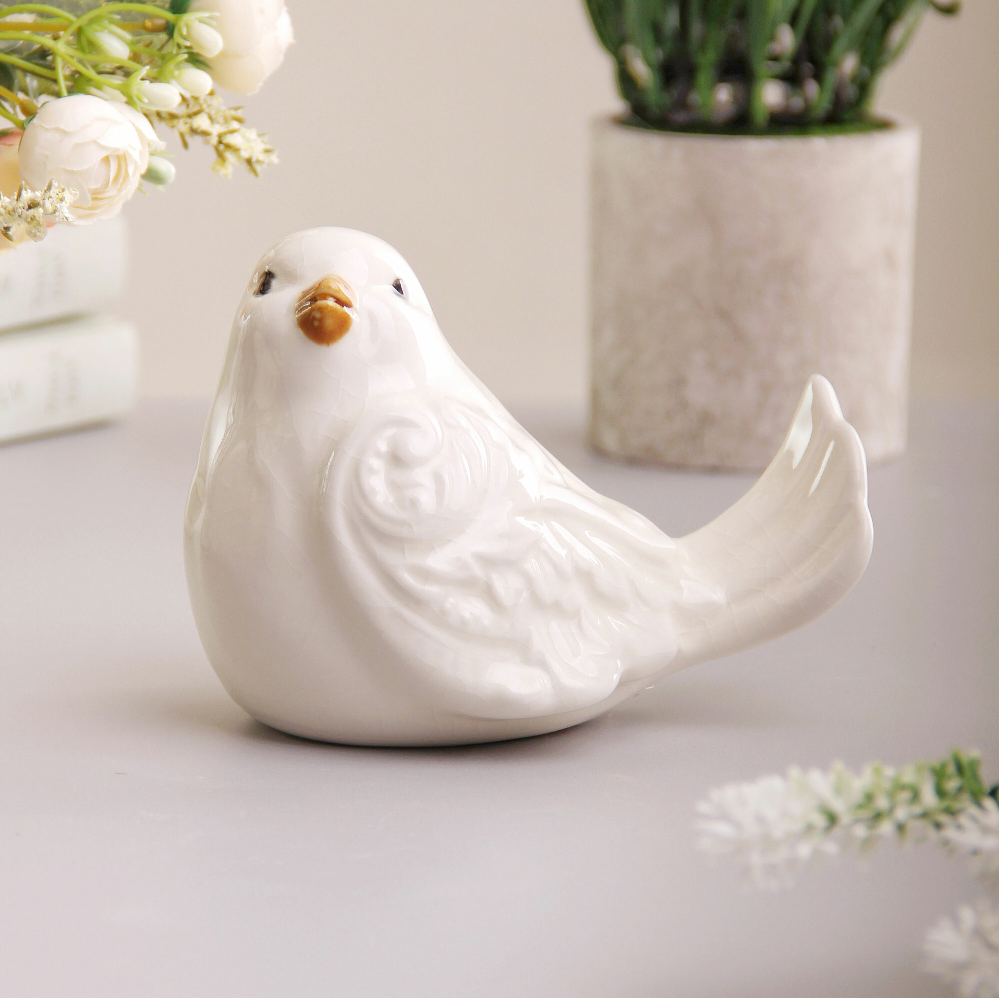 фото Фигура Птица 14х10 см Шебби белая смотрит влево