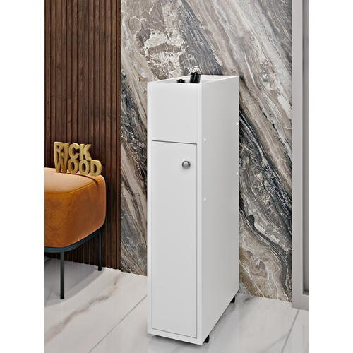 Тумба в прихожую узкая напольная на колесиках Rick Wood, Белый цвет белый
