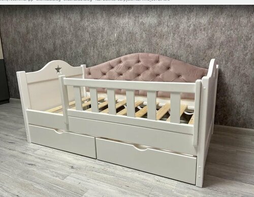 Детская деревянная кровать Алана Звезда мягкая 80х160 белая с ящиками на колесах