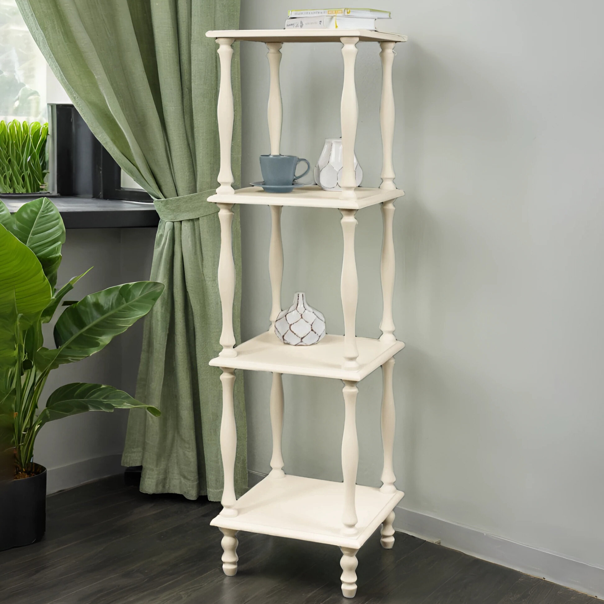 Этажерка IFERS П 8 напольная, 4 полки, для гостиной, цвет слоновая кость — фото 1