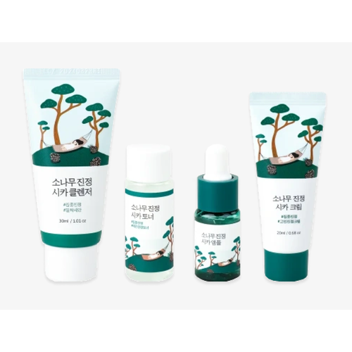 Набор миниатюр с экстрактами сосны и центеллы Round Lab Pine Calming Cica Trial Kit, 4 предмета