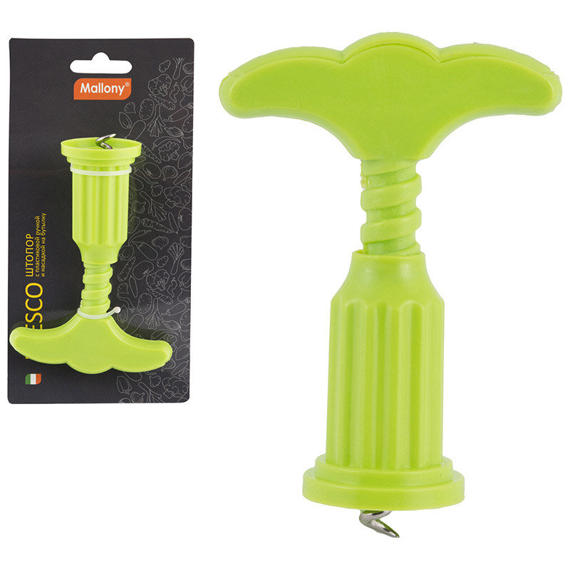 Штопор FRESCO с пластиковой ручкой/с насадкой на бутылку, салатовый