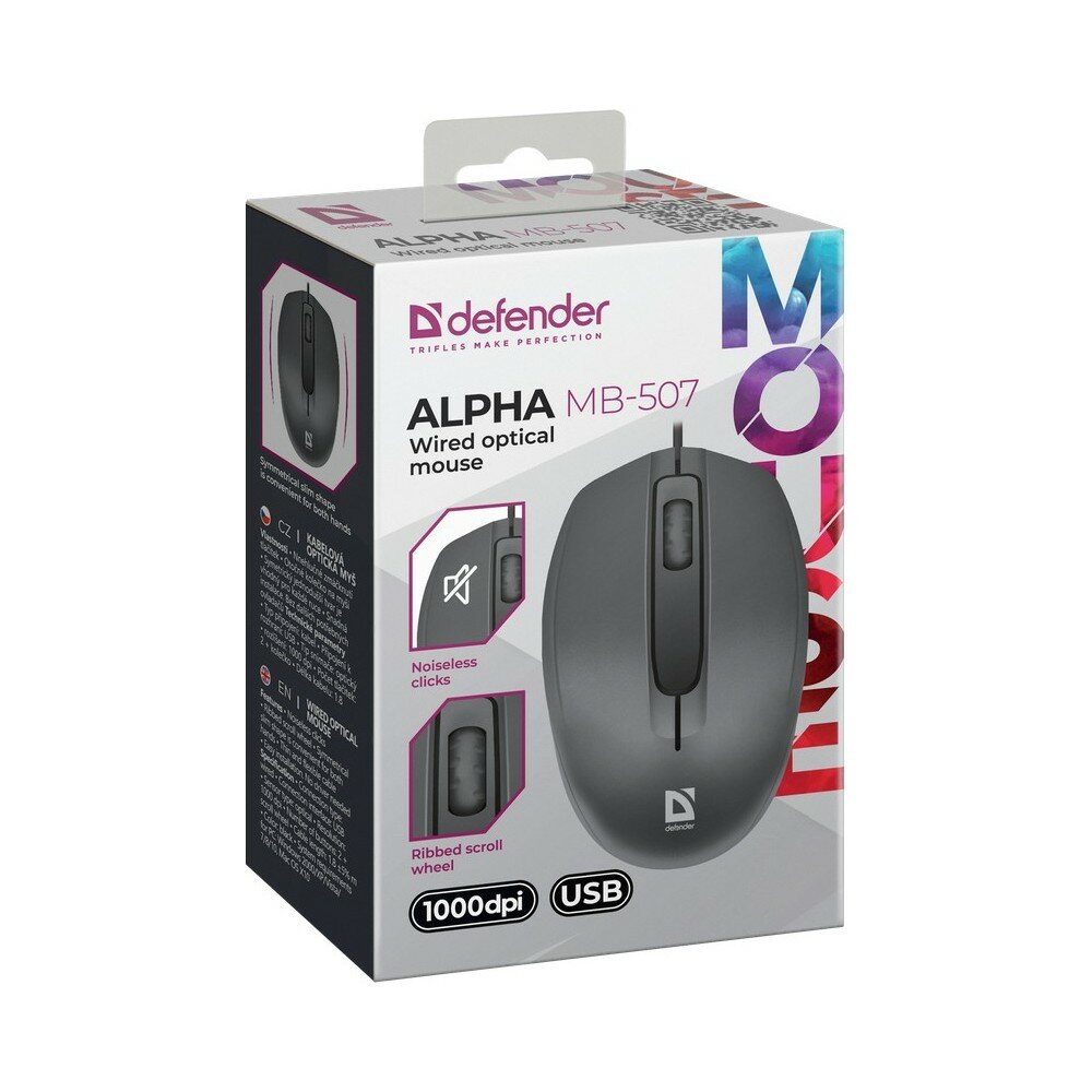 Мышь проводная Defender Alpha MB-507 black (USB, 3 кнопки, оптическая, 1000dpi) (52507) — фото 1