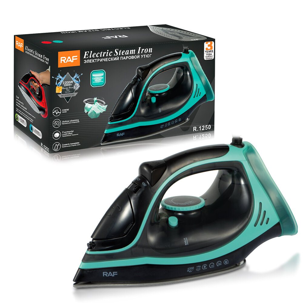 Паровой утюг, с керамическим антипригарным покрытием, R-1250, 2200 Вт, Красный