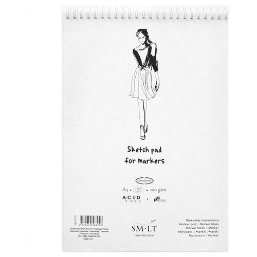 Бумага для графики SM-LT Art Альбом SM-LT Authentic Marker 100г/м2 A4 50л белый спираль