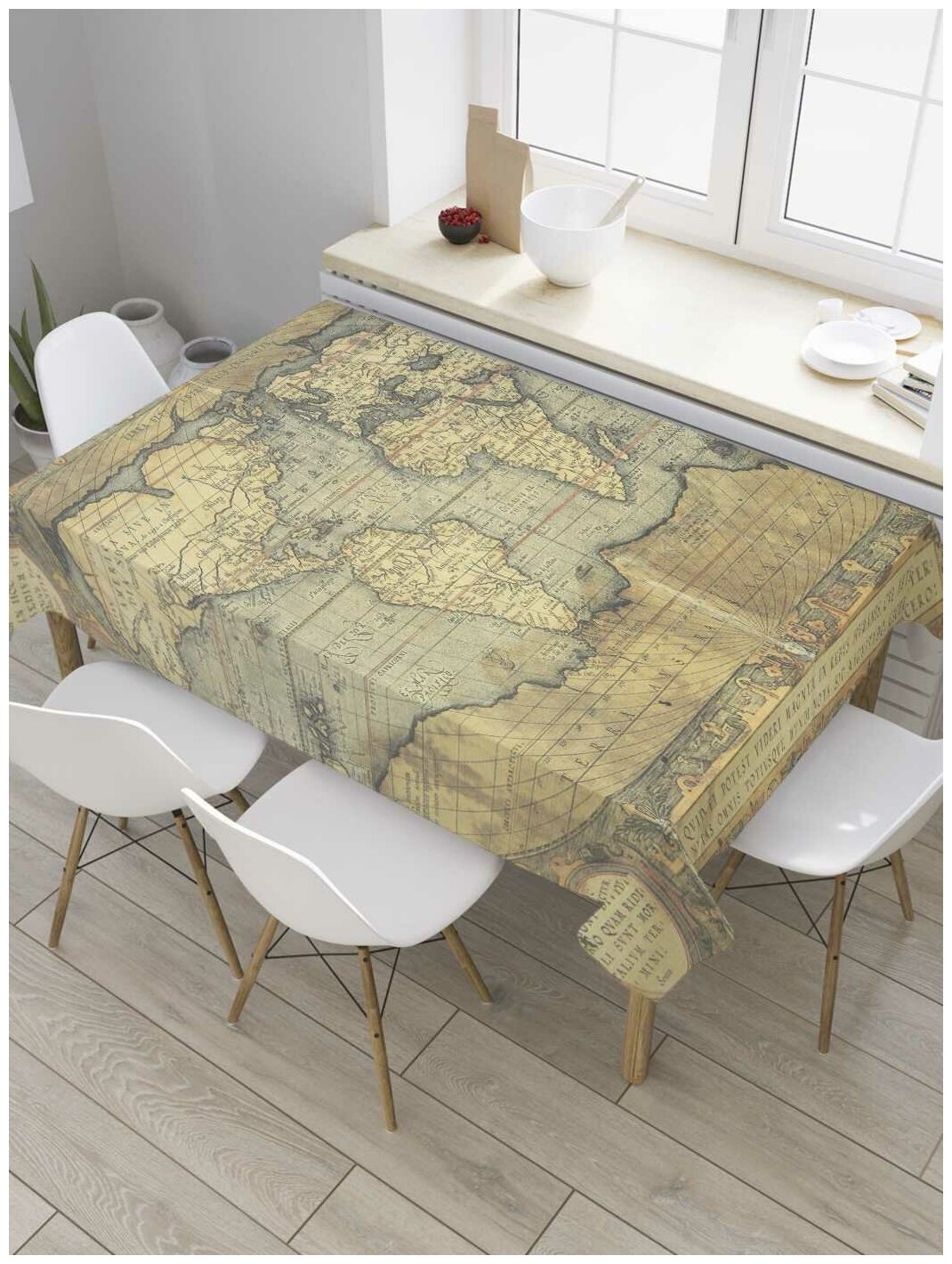Скатерть прямоугольная JoyArty на кухонный стол "Старинная карта" из оксфорда, 180x145 см
