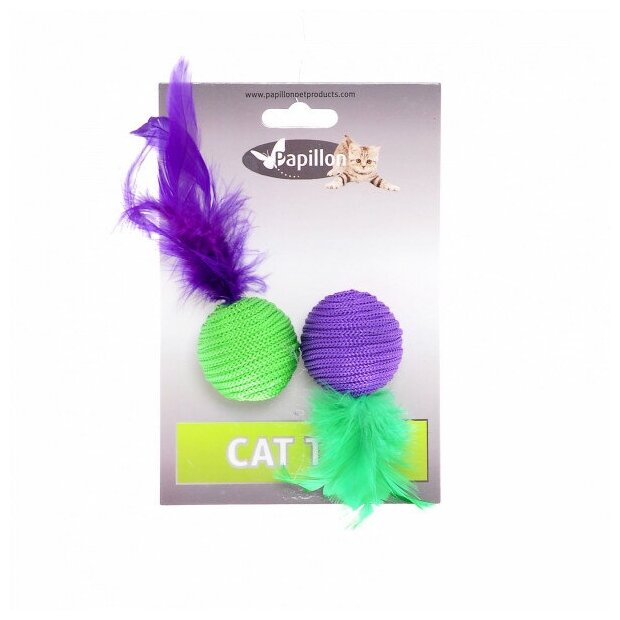 Papillon Игрушка для кошек Два мячика с перьями 2х4см (Cat toy 2 balls 4 cm with feather on card) 240054 | Cat toy 2 balls 4 cm with feather on card, 0,022 кг