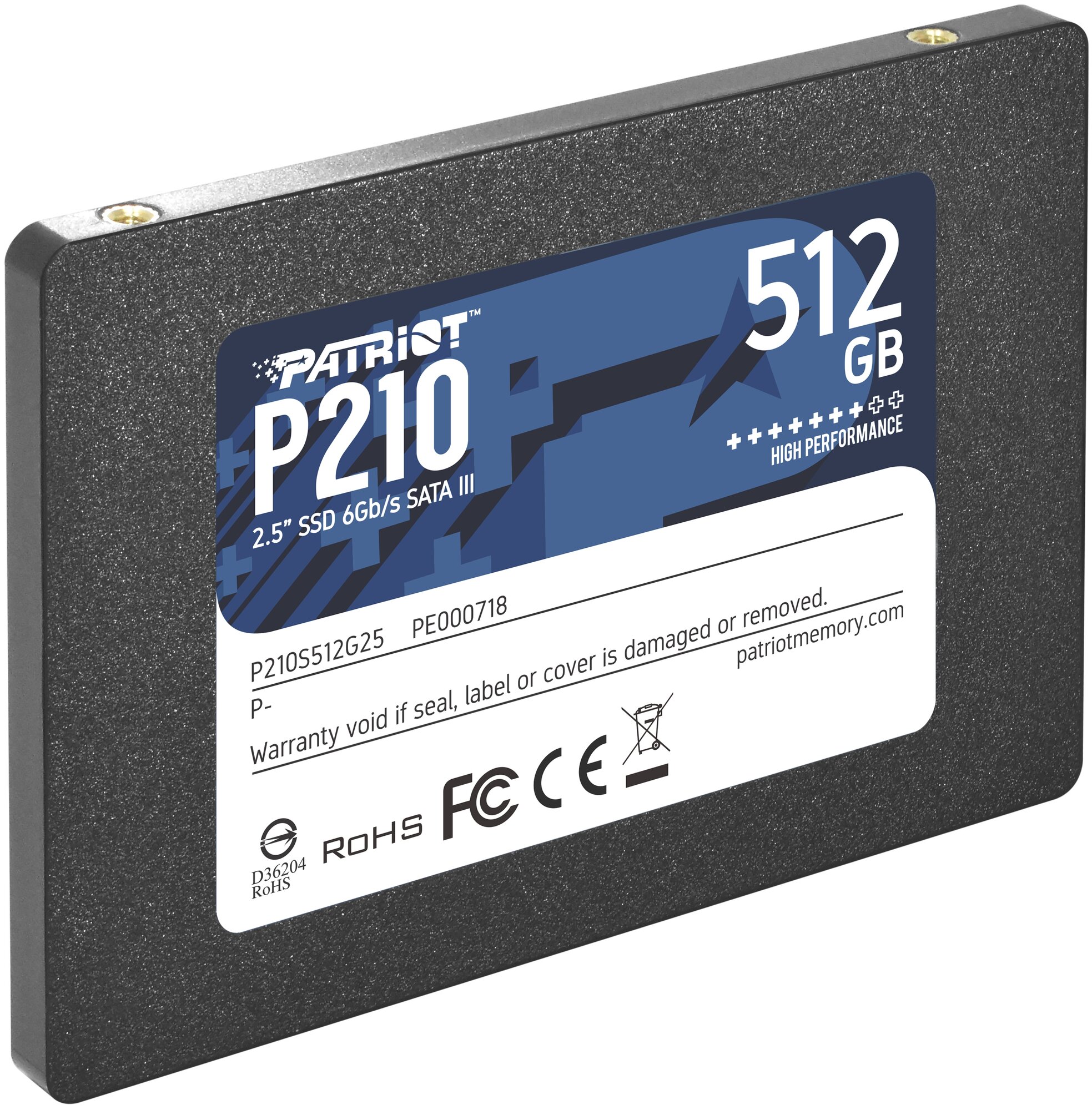 Твердотельный накопитель SSD 2.5 512 Gb Patriot P210 Read 520Mb/s Write 430Mb/s 3D NAND TLC (P210S512G25)