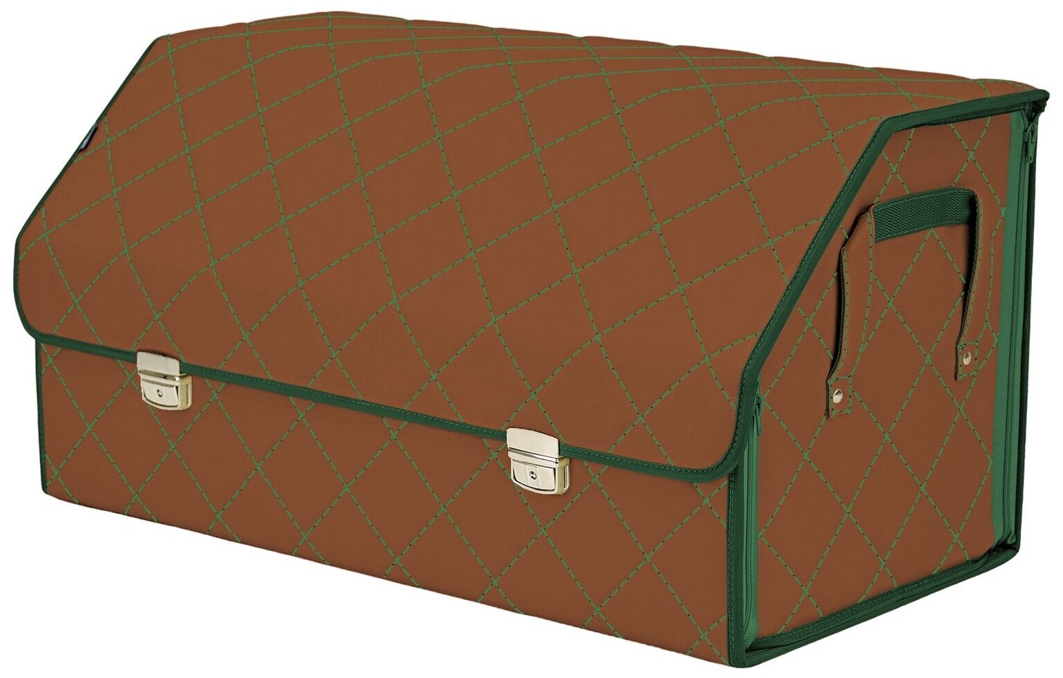 Органайзер-саквояж в багажник "Союз Премиум" (размер XL Plus). Цвет: светло-коричневый с зеленой прострочкой Ромб.