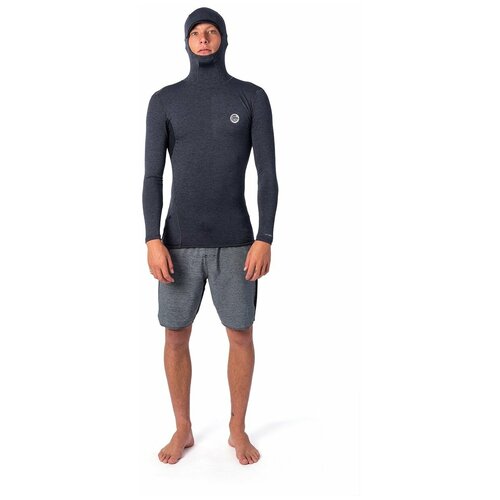 фото Гидрофутболка rip curl tech bomb l/sl hood, цвет 3481 charcoal marle, размер s