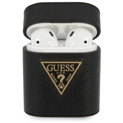 фото Чехол cg mobile guess saffiano pu leather case with metal logo для airpods 1&2, цвет черный (guaca2vsatmlbk)