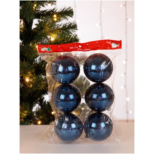 фото Набор елочных украшений "шары" (темно- синий/глянец, 10 см, в пакете), 6 шт 00070 тутси