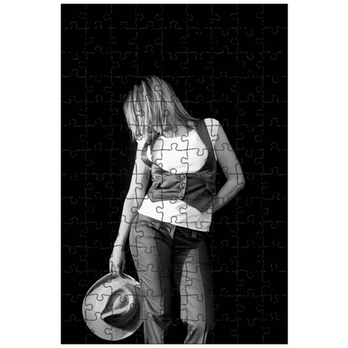 фото Магнитный пазл 27x18см."женщина, молодая леди, шляпа" на холодильник lotsprints